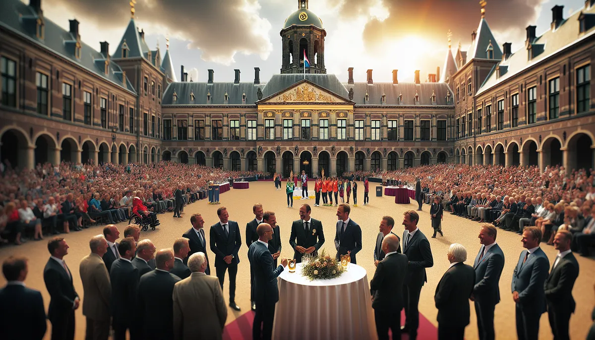 Prinses Amalia bij huldiging van Olympische medaillewinnaars